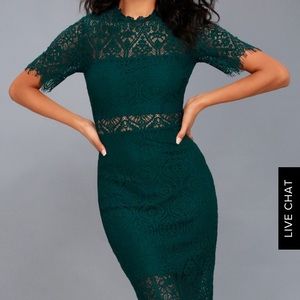 NWT Lulu’s Remarkable Forest Green Lace Dress